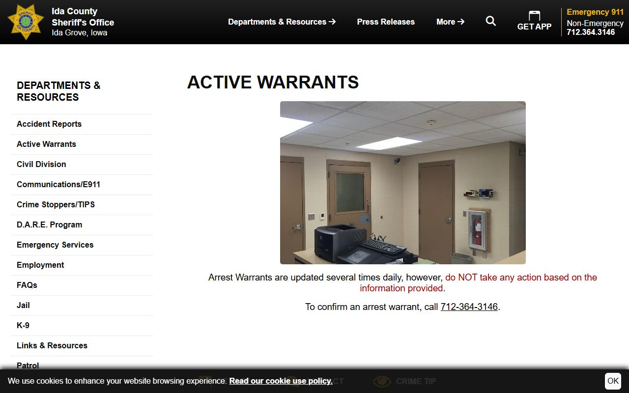 Ida County court records after arrest active warrants confirmation page