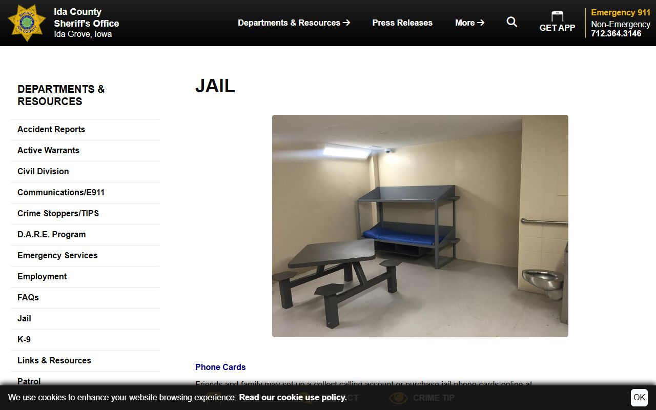Ida County Jail inmate lookup jail information page